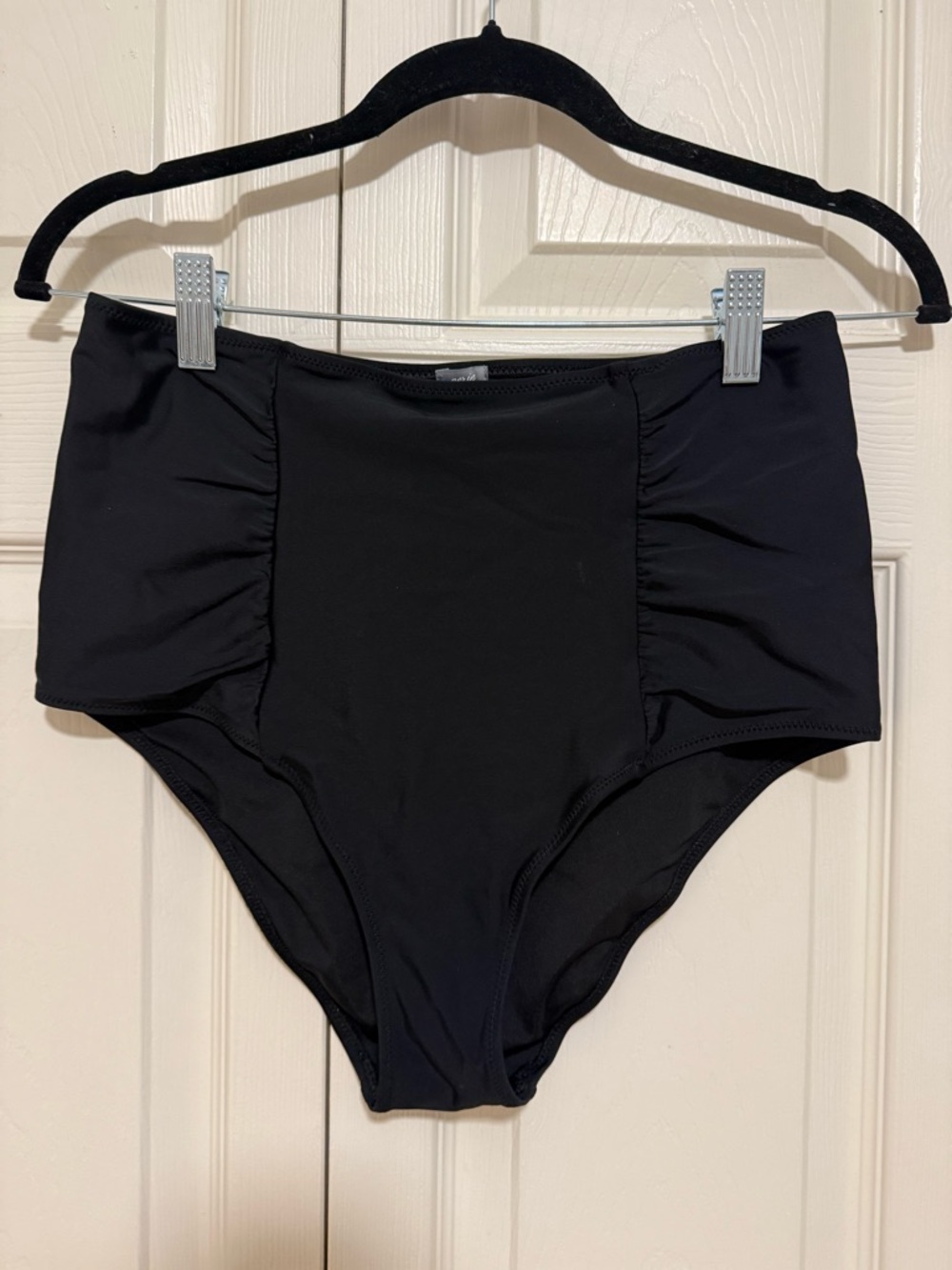Ruched Front Full Coverage High-Waist Black Swim Bottoms